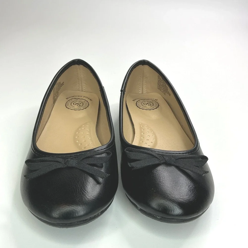 SO Black Ballet Flats Girls Size 1 Memory Foam Bow Detail Classic Dress Shoes